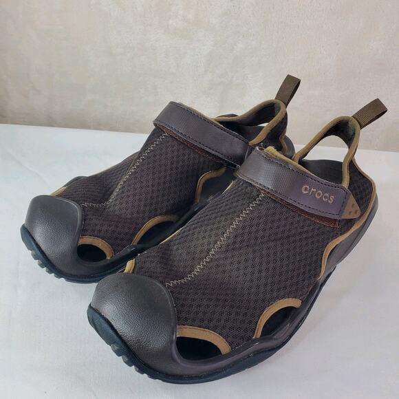 Crocs Swiftwater Brown Closed Toe Deck Strap Sandals Shoes Men\'s Size 11 205289 main image 7
